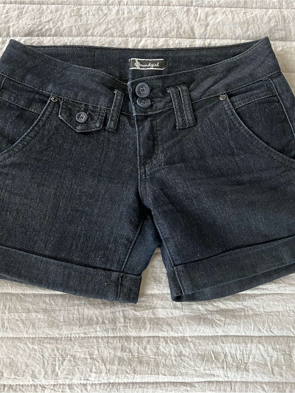 Soundgirl Y2K Dark Wash Denim Cuffed Shorts
